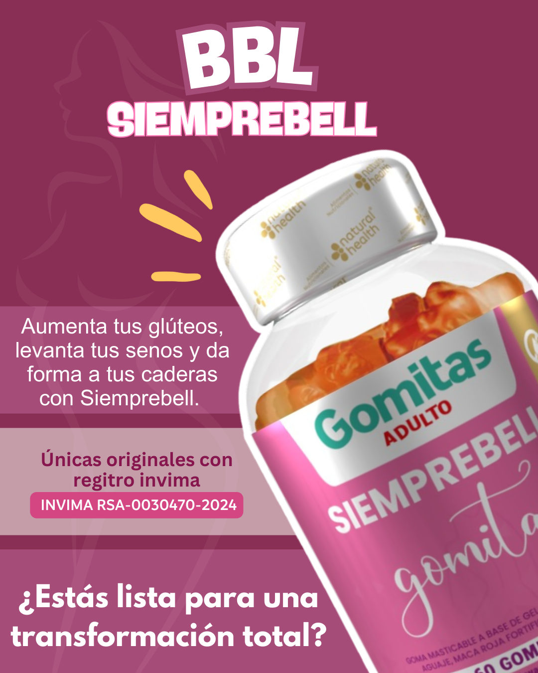 🍑 Gomitas Simprebell de Aguaje – Dale Forma Natural a Tus Curvas con Seguridad INVIMA 🔥COMPRA UNO Y OBTEN UN 50% DE DESCUENTO EN LA SEGUNDA UNIDAD