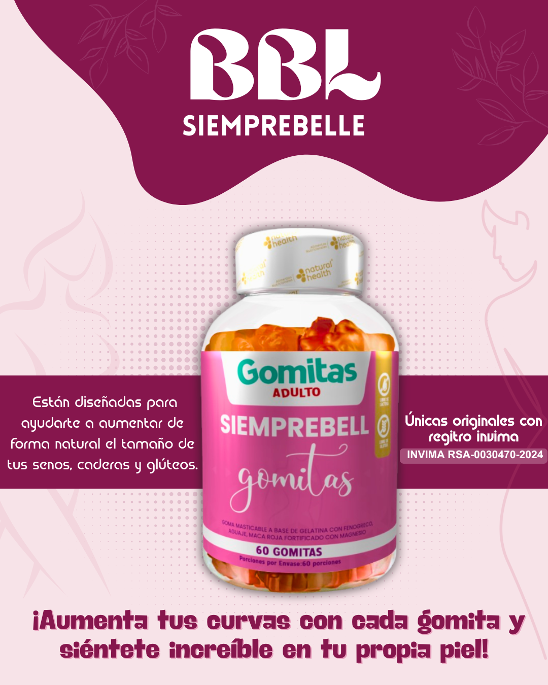 🍑 Gomitas Simprebell de Aguaje – Dale Forma Natural a Tus Curvas con Seguridad INVIMA 🔥COMPRA UNO Y OBTEN UN 50% DE DESCUENTO EN LA SEGUNDA UNIDAD