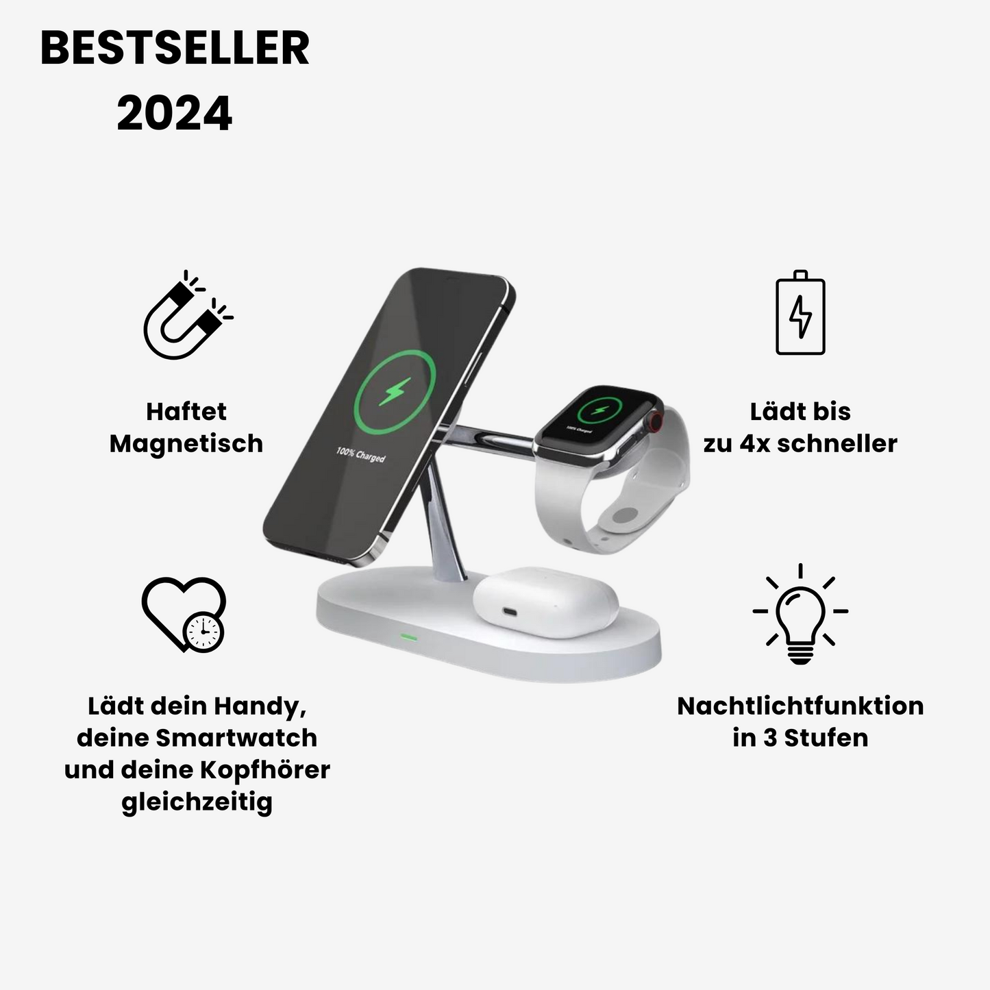 LuxCharge - 4-in-1 Kabellose Ladestation für Apple und Samsung (Android)